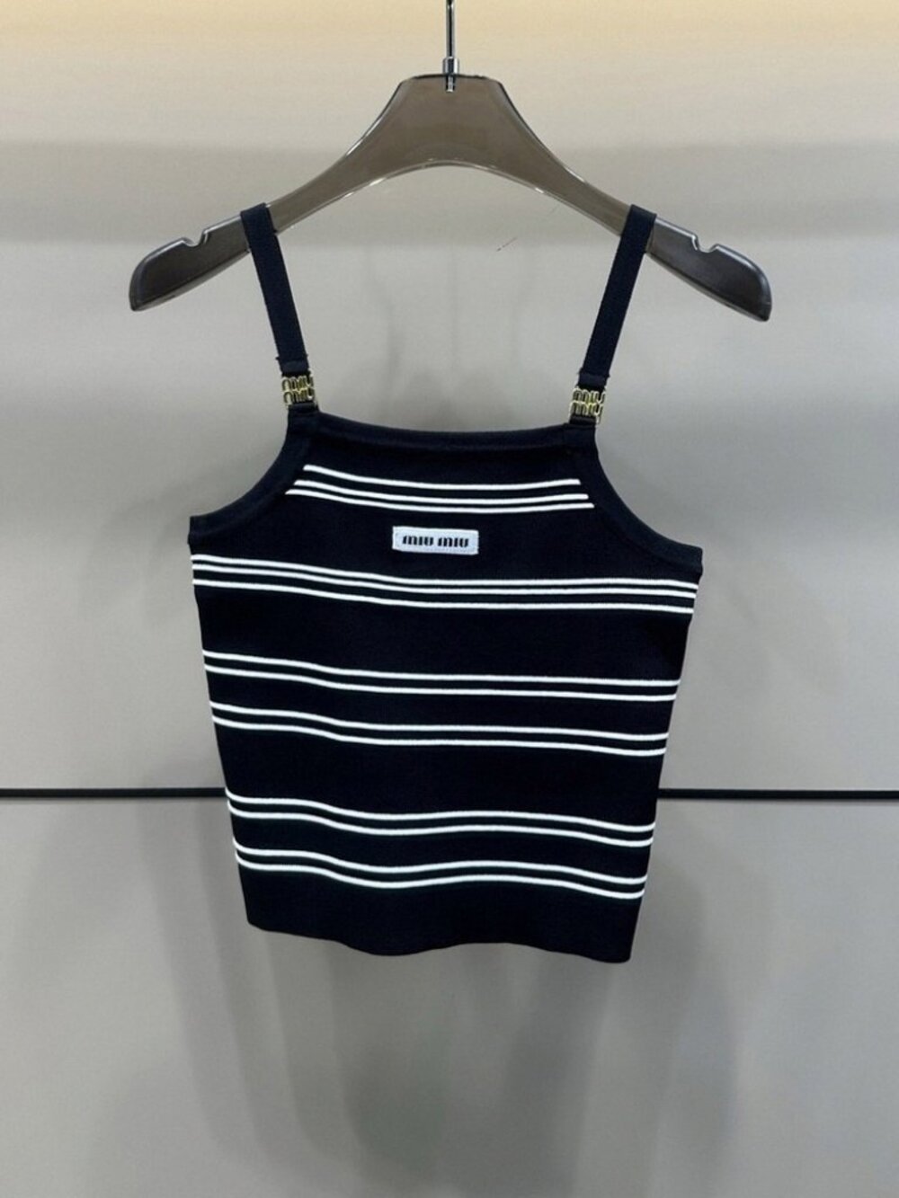 Miu Miu Black Short-Sleeve Y2K Black-and-White Striped T-Shirt